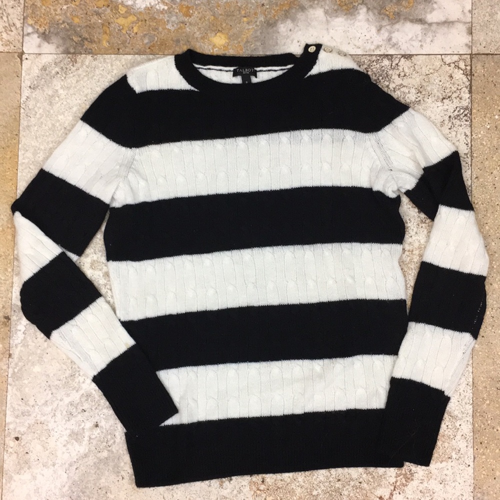 Talbots size P black/white sheeps wool sweater